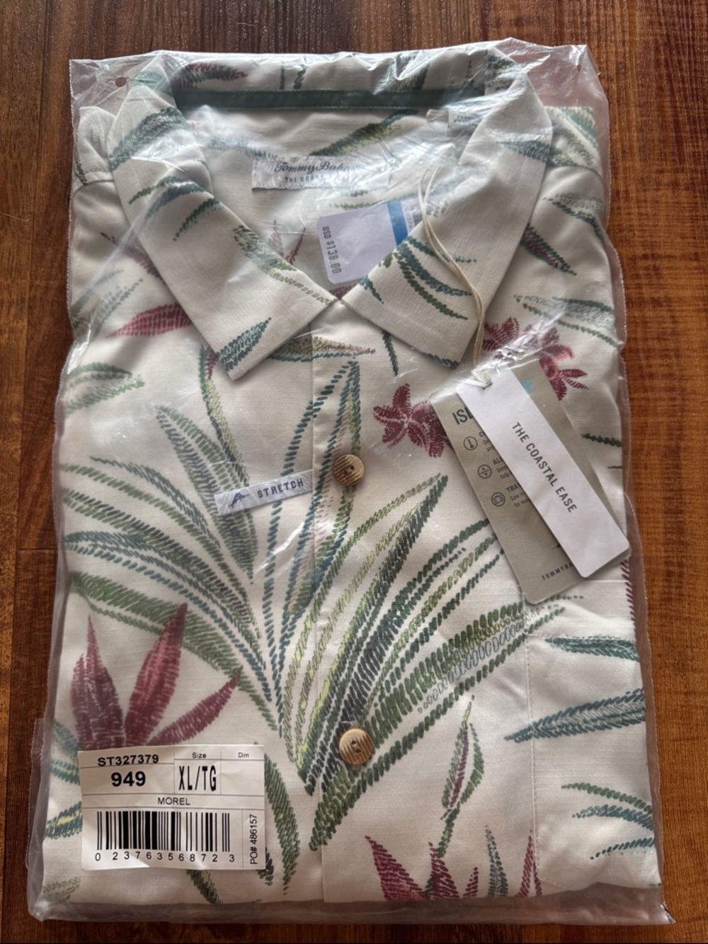 Tommy Bahama Cream, Green & Red Tropical Print Button-Down Shirt